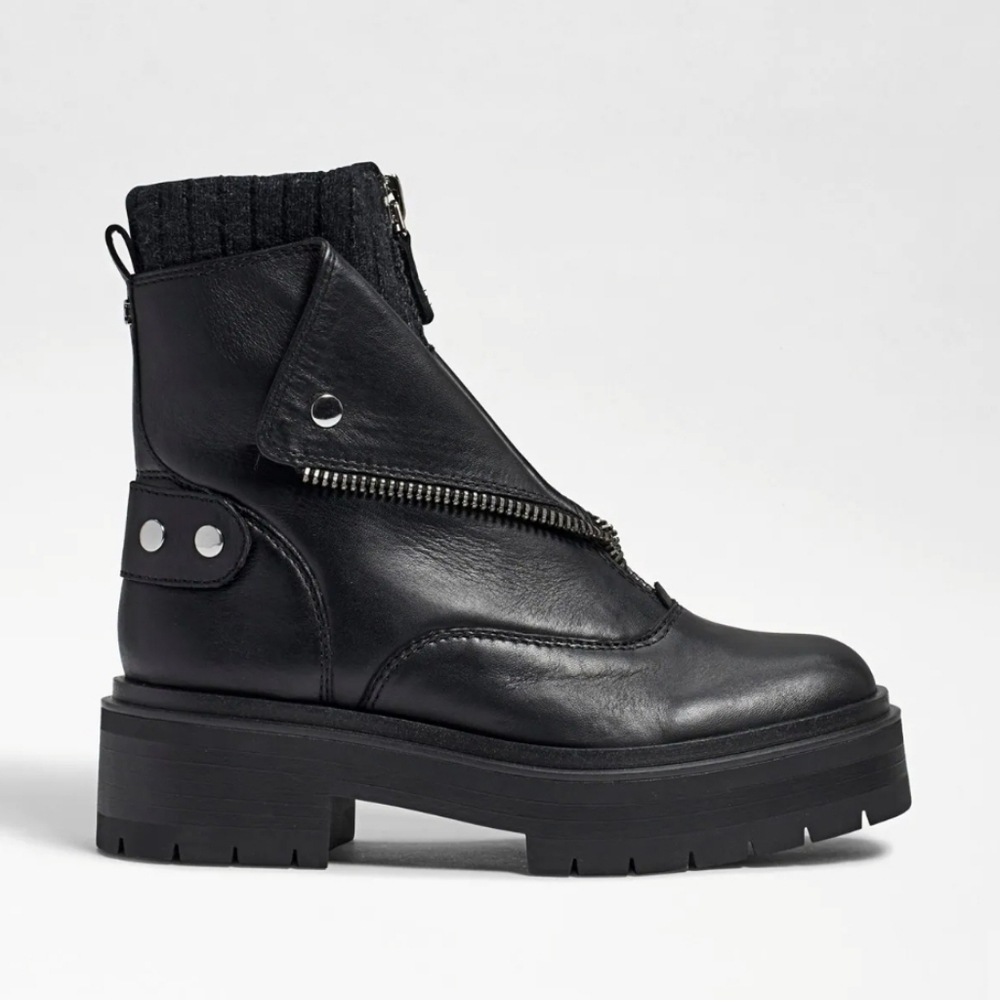 Edgy Sam Edelman Black Leather Chelsea Zippers Booties - Picture 3 of 12